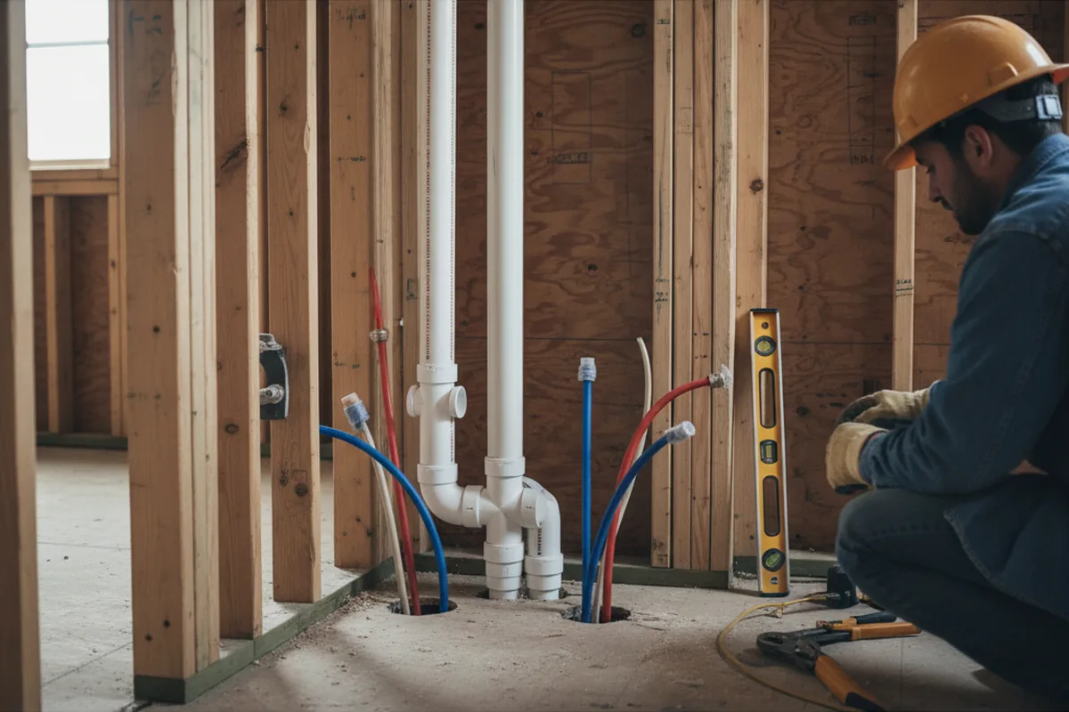 Drain and supply rough-in during Sump Pump Repair in Osburn